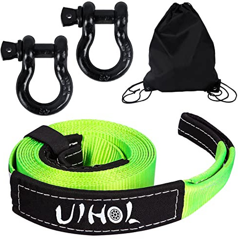 UIHOL Cinghia Traino Auto, Corda Traino Fuoristrada 5M, 1/2'' Grillo di Prua con Una Resistenza Alla Rottura di 10T 26,455 lbs, Cinghia di Emergenza con Borsa, Aggiornato, Più Sicuro, Più Durevole