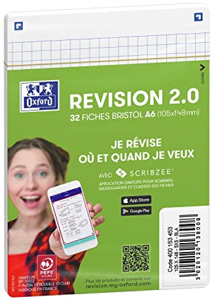 OXFORD Bristol Revision 2.0 Karteikarten, unperforiert, 105 x 148 mm, A6, Q5/5, Weiß, 32 Stück