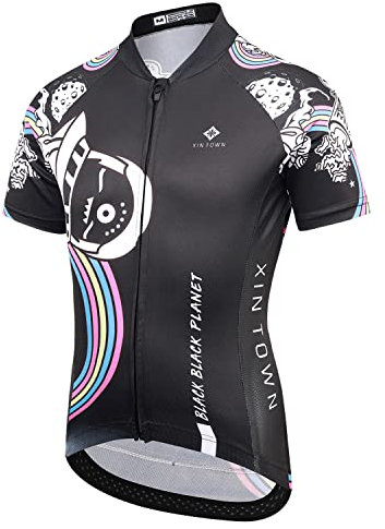 L PATTERN Jungen Fahrradtrikot Radtrikot Set Fahrrad Trikot Mädchen Trikot Kurzarm+Kurz Fahrradhose Atmungsaktive Radhose mit Sitzpolster, Schwarz(Trikot), S