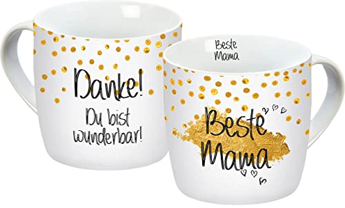 Tasse Beste Mama gold 300ml, 14401, Porzellantasse, Porzellan, Weiß/Gold