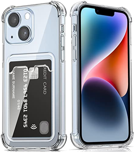 DEVASO Hülle für iPhone 14 mit kartenfach, Schutzhülle mit Transparent Silikon TPU Kratzfest Handyhülle Kunststoffhülle