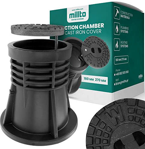 Millto™ Revisionsschacht aus Gusseisen mit Metallabdeckung, Mannloch rund 160 mm 270 mm Schwarz