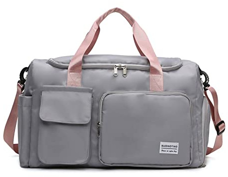 FANDARE Ultraleicht Sporttasche Reisetaschen Handgepäck Übernachtung Sporttasche Handtasche Damen Herren Weekender Kliniktasche Trainingstasche mit Schuhfach & Nassfach - Tasche Graues Rosa