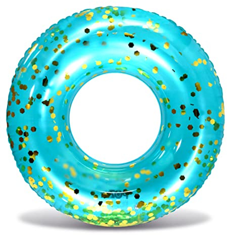 CoTa Global Inflatable Pool Float Tube - Premium Sparkly Confetti Pool Float, Inflatable Tube Ring Pool Float for Kids and Adults, Heavy Duty Pool Ring Party Float for Beach, Lake - 36 Inch, Blue Gold