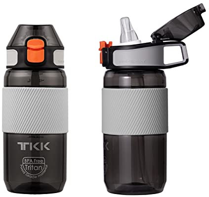 TITIROBA TKK - Borraccia con cannuccia, 450 ml, a prova di perdite, senza BPA, per bicicletta, campeggio, yoga, palestra, colore nero 1003