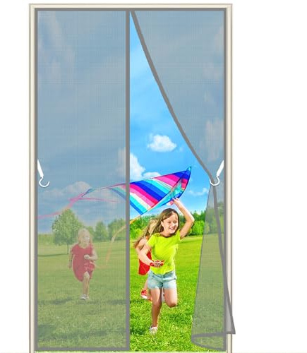 Fliegengitter Fliegennetz Insektenschutztür Balkontür Magnetvorhang ohne Bohren Klebemontage, 130x190 cm für Kinderzimmer Schwingtür Terrassentür mit Magnet, Grau P