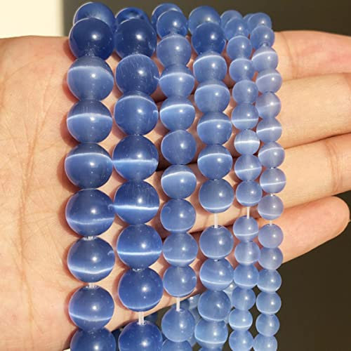 Natural Stone Pink White Moonstone Cat Eye Beads for Jewelry Making Smooth Loose Spacer Beads Opal DIY Charm Bracelets Necklace-Sky Blue,10mm 36pcs Beads