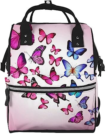 OUSIKA Wickeltasche, Rucksack, multifunktional, groß, Reise-Tagesrucksack, Wickeltasche für Mama und Vater, Rosa, Schwarz, Einheitsgröße, Modern