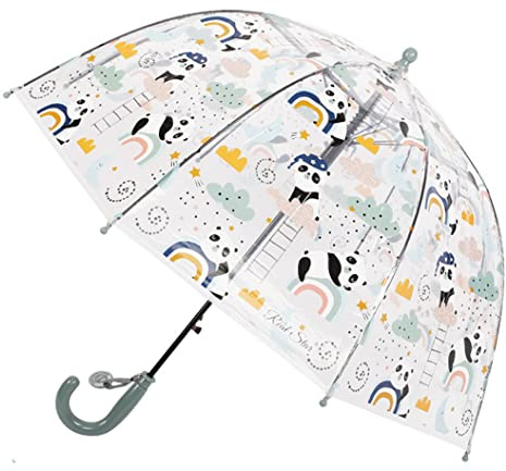 Chesoon Enfants Dôme Parapluie pour garçons filles Parapluie transparent à ouverture automatique avec des motifs de panda mignon poignée incurvée,Vert