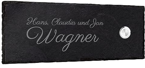 Türschild Klingelschild aus Schiefer mit Gravur - 20x15cm - frei gestaltbar - mit und ohne Klingel auswählbar - personalisierbares Namensschild Türklingel Haustür