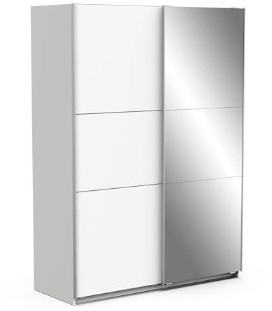 Demeyere 190009 Porta Scorrevole con Specchio e Armadio Moderno, Colore: Bianco Opaco e Finiture in Metallo, 148 x 59.9 x 203 cm, Legno Ingegnerizzato, Grigio