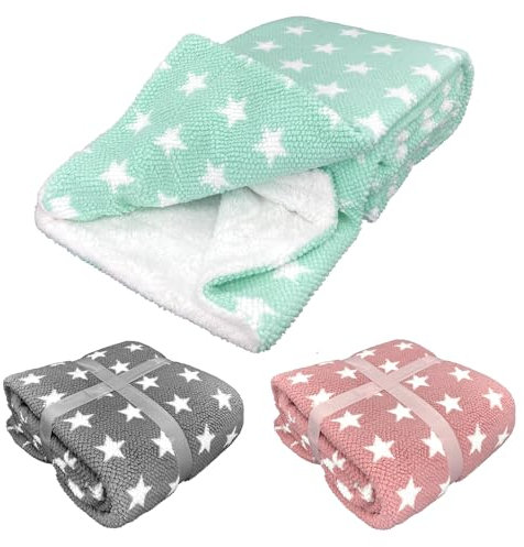 heimtexland ® super Flauschige Kuscheldecke mit Sherpa Fell Wohndecke Sterne 200x150 Decke Typ868 Mint