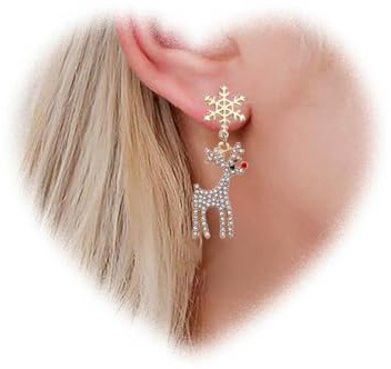 W WEILIRIAN Boho Weihnachten Rentier Ohrringe Gold Schneeflocke Ohrringe Sika Hirsch baumeln Ohrringe Kristall Rentier Ohrringe Schneeflocke Ohrringe funkelnde Festival Ohrringe Schmuck für Frauen