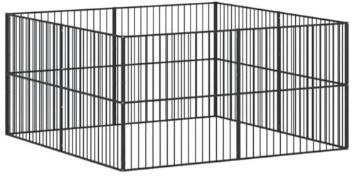 vidaXL Hundhage 8 paneler svart galvaniserat stål, hundhus, hund koja, utomhuskennel, hund hus, hund kojor, utomhuskennlar, hundgård, hundgårdar
