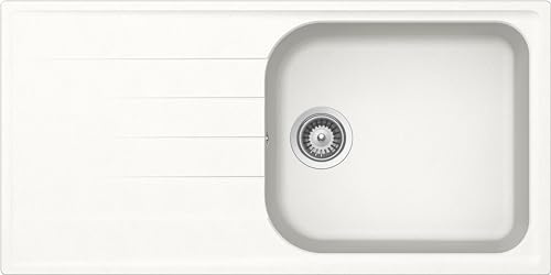 SCHOCK | Fregadero de cocina Lithos D100L 1 bañera grande con escurridor, bañera reversible, material Cristalite®, blanco absoluto, 1000 x 500 mm