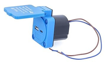 as - Schwabe Anbausteckdose - Einbausteckdose mit 2 USB ports (1xUSB-A + 1xUSB-C) - 5 V / 2,1 A – Zur Verwendung im Außenbereich & Innenbereich - Mit Deckel - Camping Adapter - IP54 - Blau, 45091