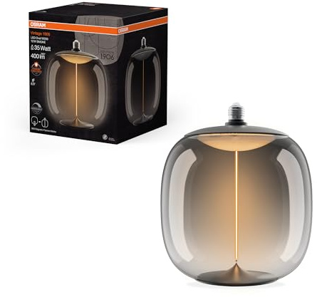 Osram Vintage 1906 Big Oval ist eine dimmbare, dekorative Lampe aus Kunststoff mit LED-Glüwendel-Magnet-Technologie,12 W,400 lm, E27 Fassung, 1800K, 250 mm Durchmesser, CRI 80.