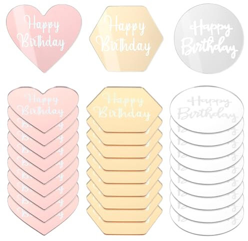 30 Pcs Acrylic Disc Happy Birthday Cupcake Toppers Three Styles Cake Topper For Birthday Party Cakes Dessert Wedding Anniversary Decoration