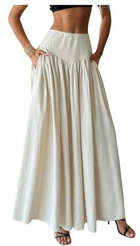 Milumia Women's Pleated Flowy Long Skirts High Waist Maxi Skirt with Pocket Apricot Small