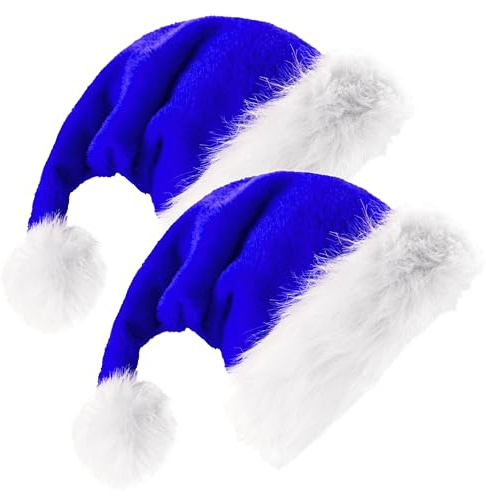 ZSYIULIA Blaue Weihnachtsmütze, weicher Plüsch, Deluxe, Weihnachtsmannmütze, Samt, bequem, Weihnachtsmannmütze für Weihnachtsmann-Verkleidung, Weihnachten, Neujahr, Party, Weihnachtsbaumschmuck,