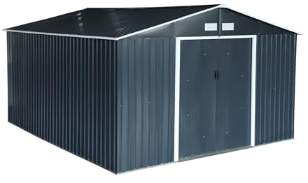sweeek - Abri de Jardin en métal - Slack - 12.99 m² Anthracite - Deux Portes coulissantes. kit de Fixation Sol Inclus. L 341 x 386 x 211cm