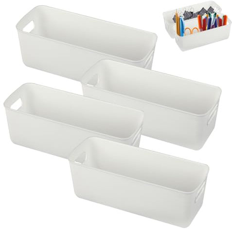 Bafumiu 4er-Pack Aufbewahrungsboxen Plastik 27 cm, Weiße Kleine Organizer Boxen, Perfekt für Küche, Badezimmer, Regal Aufbewahrung für Praktisches Design, vielseitig einsetzbar.