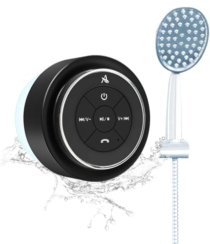 Xleader, Upgraded, Shower Speaker, Certified IPX7 Waterproof Bluetooth Speaker with Suction Cup and Hook Clip, Built-in Mic, Crystal Sound & Rich Bass, up to 12H Playtime, Silver B