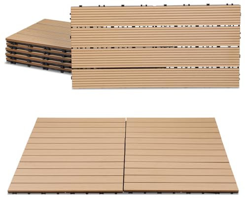 ISOISL 6er Set WPC Terrassenfliesen, 30x60cm Balkonfliesen Klickfliesen, WPC Fliesen für 1m², Bodenbelag mit Drainage und Klicksystem, Terrassendielen Wasserfest, für Balkon Terrasse, Teak