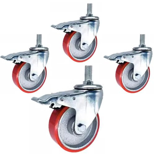 Dijateman M16 Gewinde Industrielle Rollen, 75/100/125mm Leise Transportrollen, Schwerlastrollen Mit Bremse, 4 Stück, Maximale Tragfähigkeit 440kg(Brake,5inch)