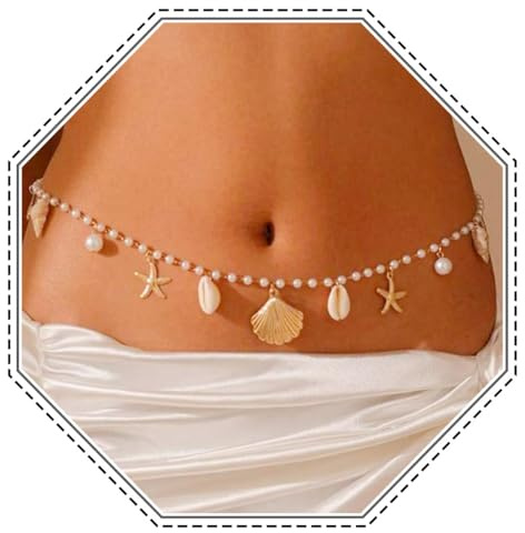 Jovono Boho Seestern Perle Taille Körperkette Gold Muschel Bauch Gürtel Ketten Muschel Strand Körperschmuck für Frauen