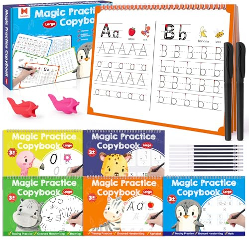 Grands livres d'entraînement d'écriture rainurés magiques pour enfants, cahiers d'exercices d'écriture rainurés réutilisables pour enfants de 3 à 8 ans, calligraphie préscolaire