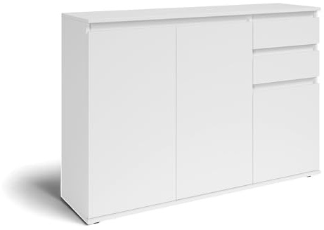 Brest Commode Blanche - Buffet Moderne avec Beaucoup d'espace de Rangement - 119 x 84 x 35 cm (l x H x P)