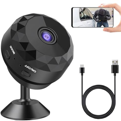 Atshld Mini Telecamera 1080P HD Senza Fili con WiFi – Telecamera di Sorveglianza Compatta con Audio e Video in Tempo Reale, Batteria a Lunga Durata, Supporto Magnetico 360° per Interni/Esterni