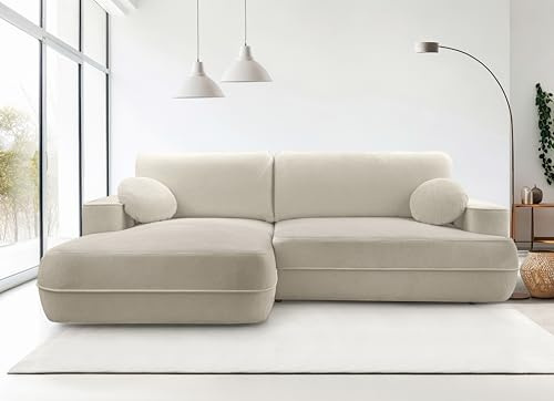 AXLIVING Ecksofa mit Schlaffunktion Peoni 267cm beige mit Bettkasten L