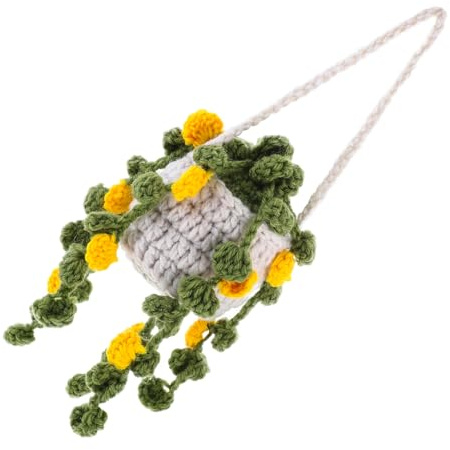BESPORTBLE Handmade Crochet Spider Plant Potted Plant Crochet Car Hanging Ornament for Rearview Mirror Decor