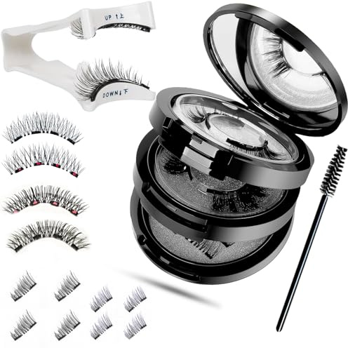 Magnetische Wimpern Natürlicher Look Magnet Wimpern ohne Eyeliner 4 Paare Künstliche Wimpern Magnetisch Magnetwimpern mit Zange Wiederverwendbar Kein Kleber für Make-up,Date