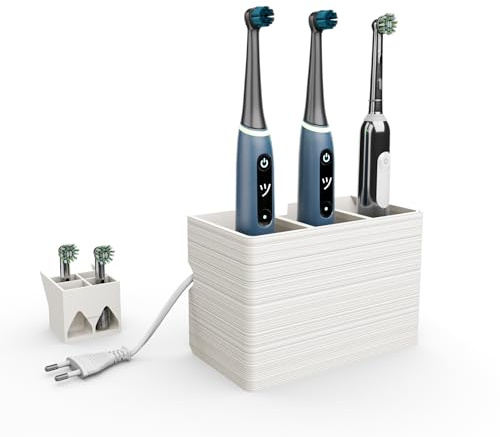 Portaspazzolino con gestione dei cavi per spazzolini elettrici 18,3 x 9,3 x 11,5 cm, con integrazione dei cavi, montaggio a parete o autoportante (bianco, 3 scomparti)