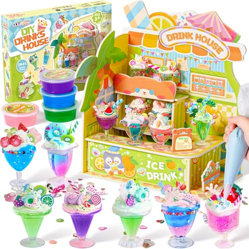 Toylink Spielküche Zubehör, DIY Mini Getränkegeschäft Bastel Set, Matschküche Kinderküche Zubehör Einkaufsladen Kinder Bastelset Geschenk für Mädchen Jungen 6 7 8 9 10 Jahre