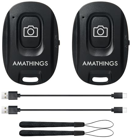AMATHINGS 2 Stück Bluetooth Shutter Fernbedienung Wiederaufladbar mit USB C und Handgelenkschlaufe Selbstauslöser Handy für Smartphones und Tablets