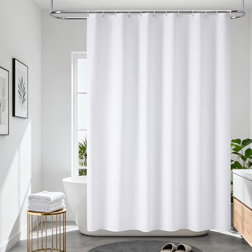 VANZAVANZU Duschvorhang Weiß Stoff 180x180 cm mit Haken, 120GSM Wasserdichter Duschvorhang, Schimmelresistent, Weiche TPU-Beschichtung, Beschwerter Saum, Waschbar, Hotelqualität Badezimmer Vorhang