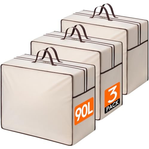 Lifewit 90 l Förvaringsväskor med förstärkta handtag, 3 stycken – ventilerande XXL sängtäckesförvaring med 2 dragkedjor, för kuddar, sängkläder och filtar