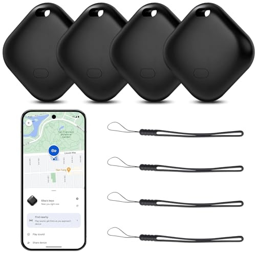 Tracker Android, Bluetooth Tracker Android Compatible with Google Find My Device, Smart Item Finders Tracking Locator for Keys Wallets Bags Luggage(NOT for iOS) (Black-4)