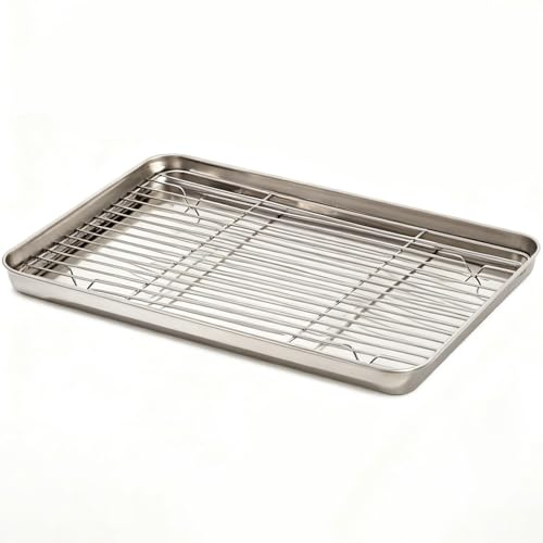 Ölauffangwanne, Edelstahl Ölauffangbehälter mit Kühlgitter, Mehrzweck-Abtropfschale für Hotel, Grill, Küche, Spülmaschinenfest(40.5 * 30.5 * 2.8cm/15.9 * 12 * 1.1in)