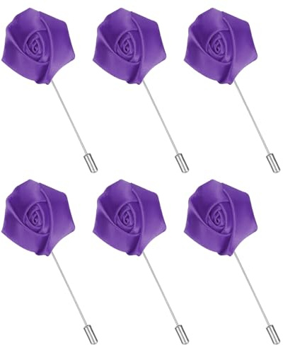 QUARKZMAN 6Pcs Alfiler De Solapa De Rosa Para Hombre, Alfileres De Solapa De Flor De Satén Broche De Seda Para Accesorios De Traje De Boda Y Negocios Del Novio, Morado