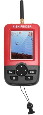 SUNGOOYUE Tragbarer Fisch-Tiefenmesser, Wasserdichter Bildschirm, Alarmfunktion, Kabelloser Fischfinder für Angelarten, Hand-Sonar (Rot)