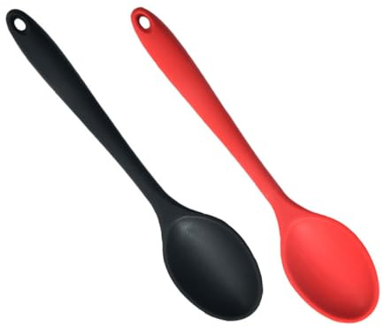NUOBESTY Lot de 2 Cuillères Cuisine en Silicone Multi-Usages Petites Tailles Noire et Rouge Résistantes à Haute Température Antiadhésives pour Salade et Cuisson à la Maison