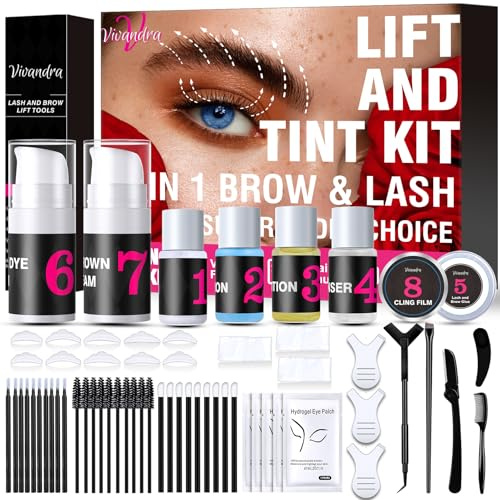 Lash Lift Kit - Brow Lamination Kit, Black & Dark Brown, Professional Eyelash & Eyebrow 6 IN 1 Super Kit, Fuller & Thicker Brows Suitable for Salon & Home Use