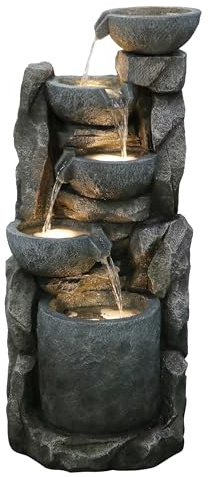 Dehner Gartenbrunnen Gresta, schwarz, 40.5 x 97.5 x 40.5 cm | mit LED Beleuchtung, frostbeständig, solarfähiger Brunnen für Außen, Polyresin
