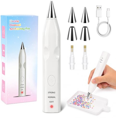 Elektrischer Diamond Painting Stift Set, Kabelloser Elektrischer Diamond Painting Stift, Vakuum Punktier Stift ohne Wachs mit wiederaufladbarem Akku für Mütter/Frauen/Liebhaber von Diamantmalerei