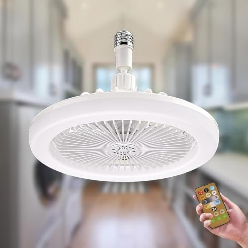 Ceiling Fans with Lights, 3 Speeds LED Ceiling Fan with Remote, Light Bulb Fans with Built in Fragrance, E27 Quiet Household Small Fan Lights, for Bedroom, Living Room, Kitchen, Balcony(White)